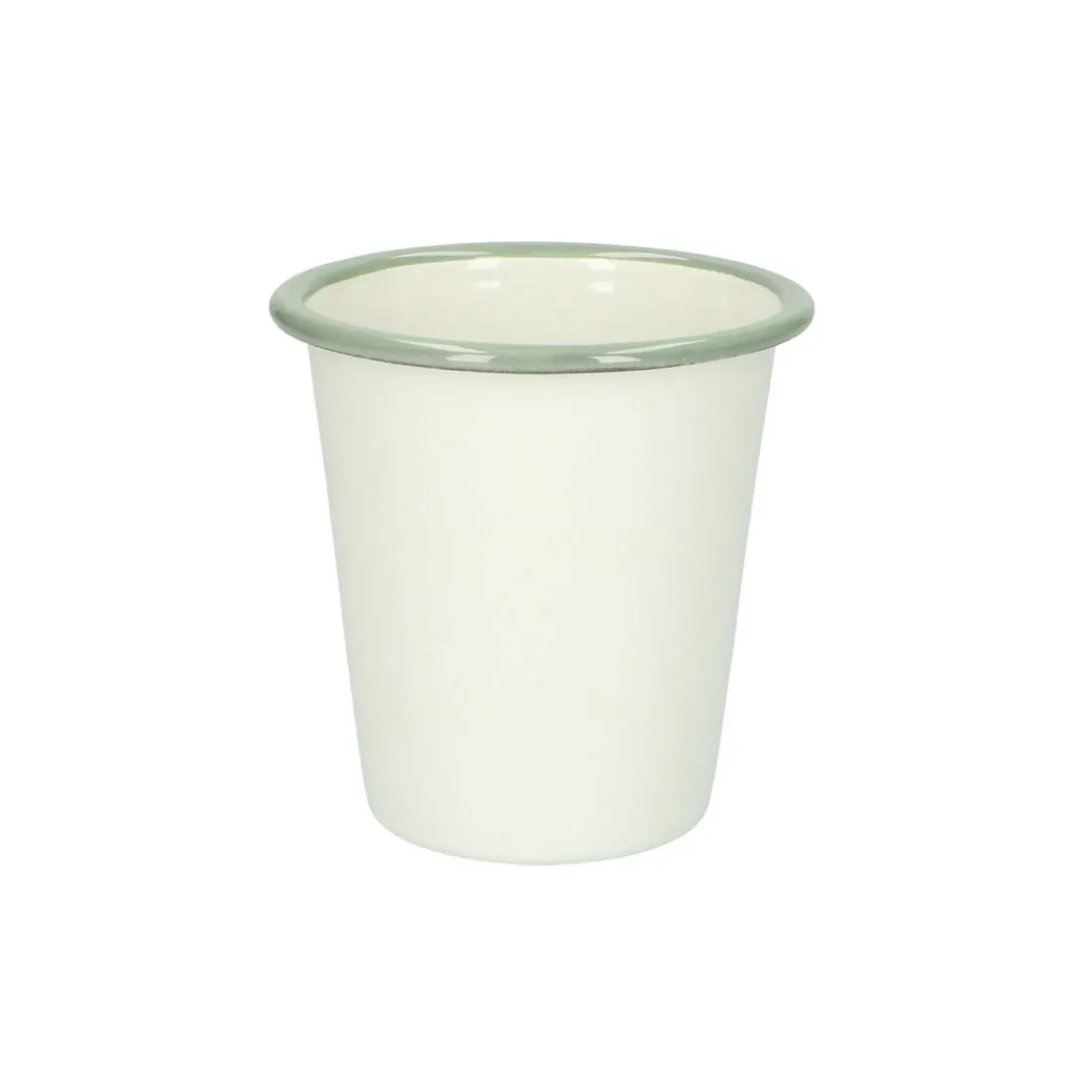 Beker, emaille, groengrijs/wit, Ø 9 cm