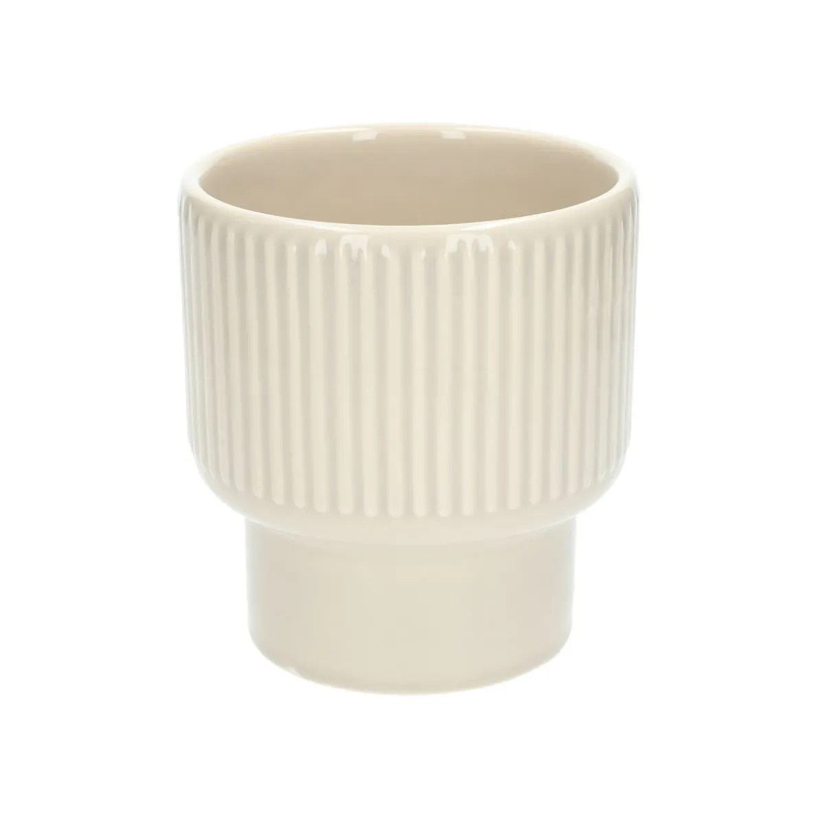 Bloempot, aardewerk, geribbeld, lichtbeige, Ø14 X H15 cm