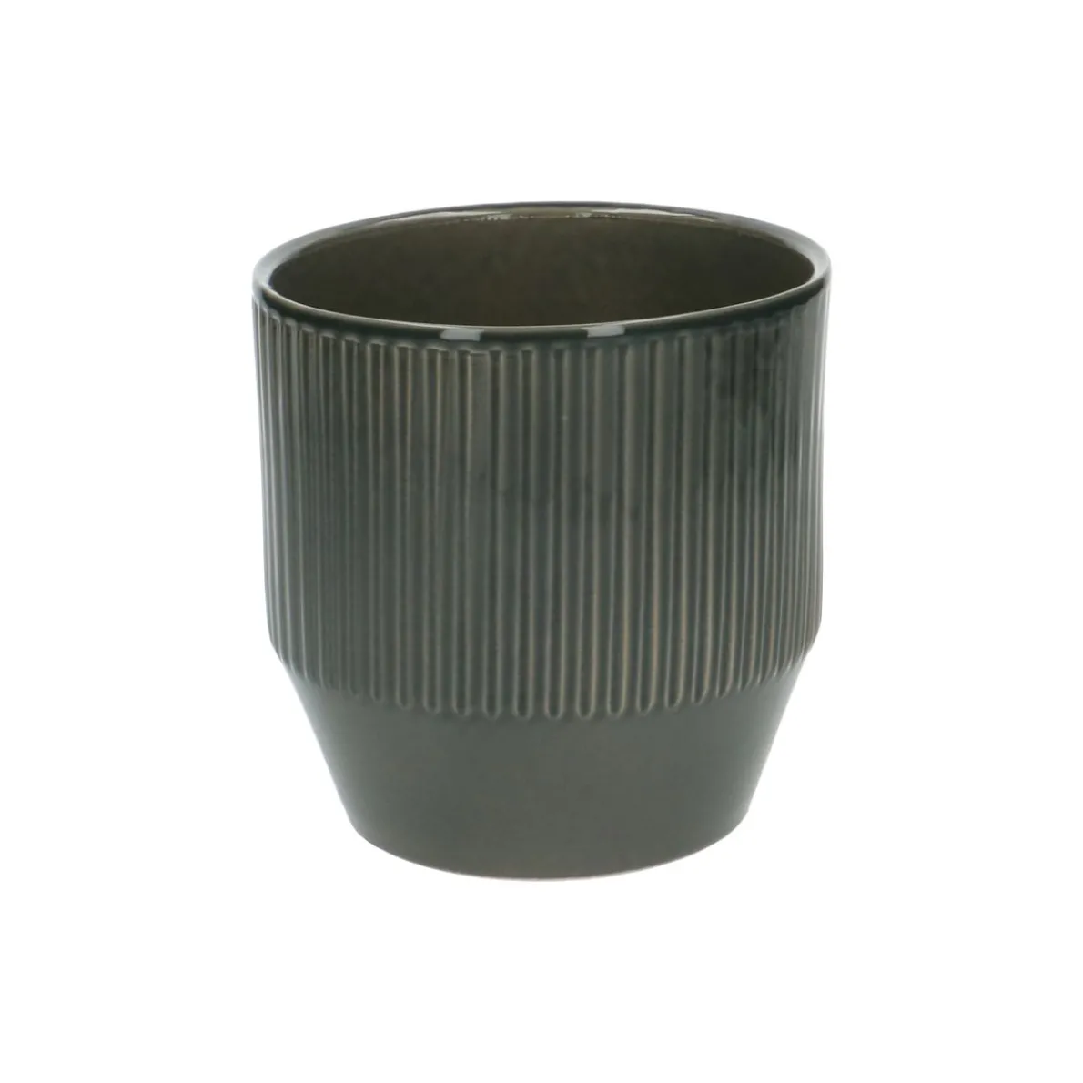 Bloempot, aardewerk, grijsgroen geribbeld, Ø 13 cm