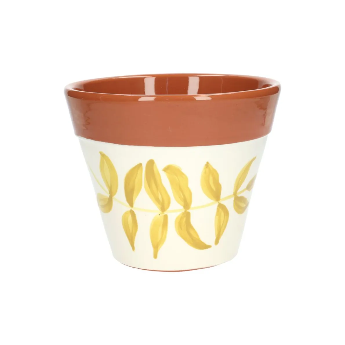 Bloempot, terracotta, geel bladsilhouet, Ø 17 cm