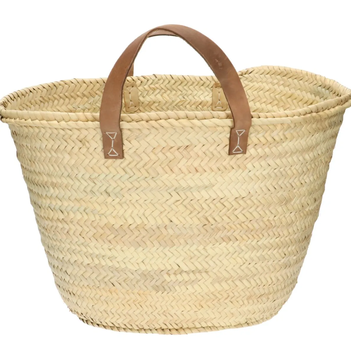 Boodschappentas, palmblad, kort lederen hengsel