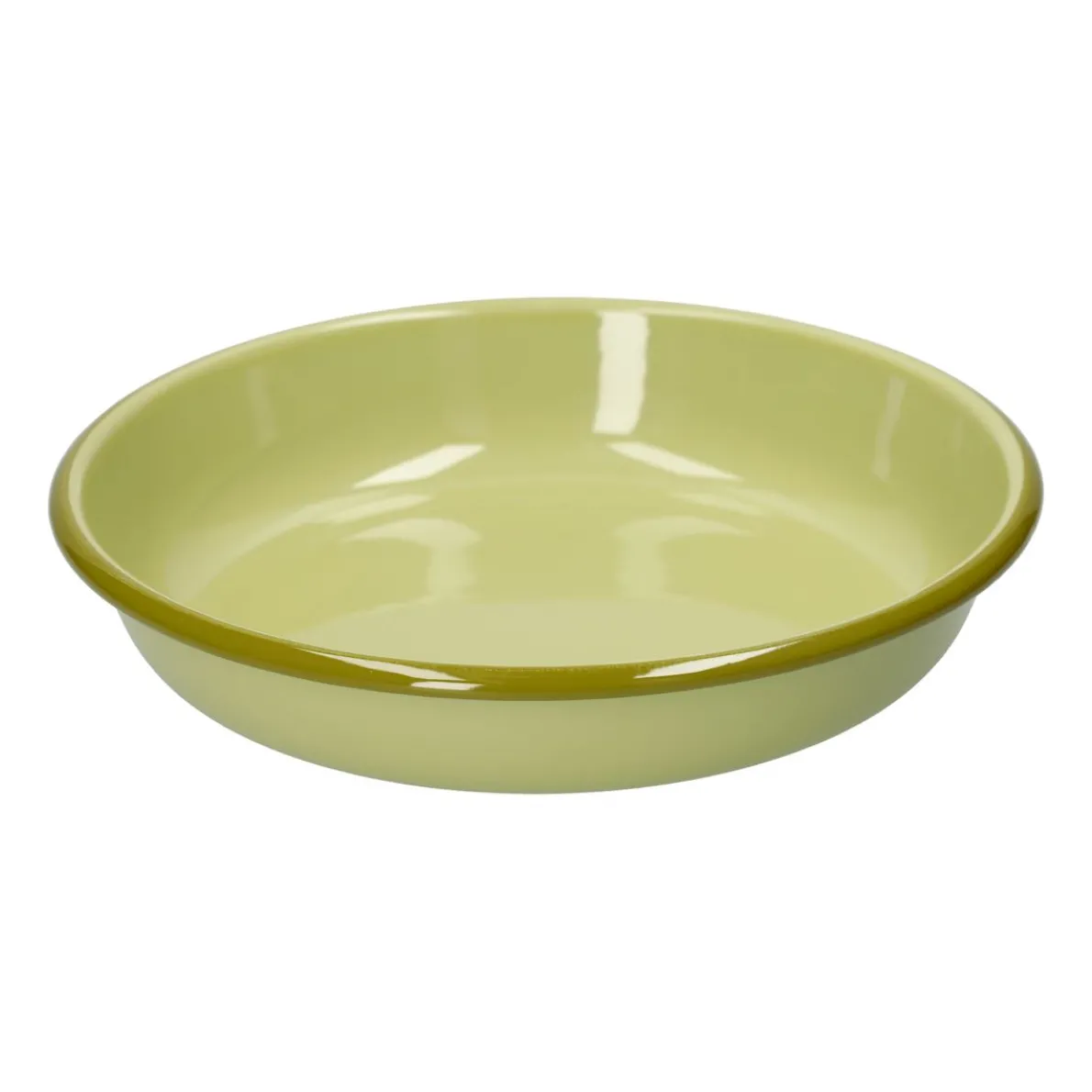 Diep bord, emaille, lichtgroen met olijfgroen randje, Ø22 CM