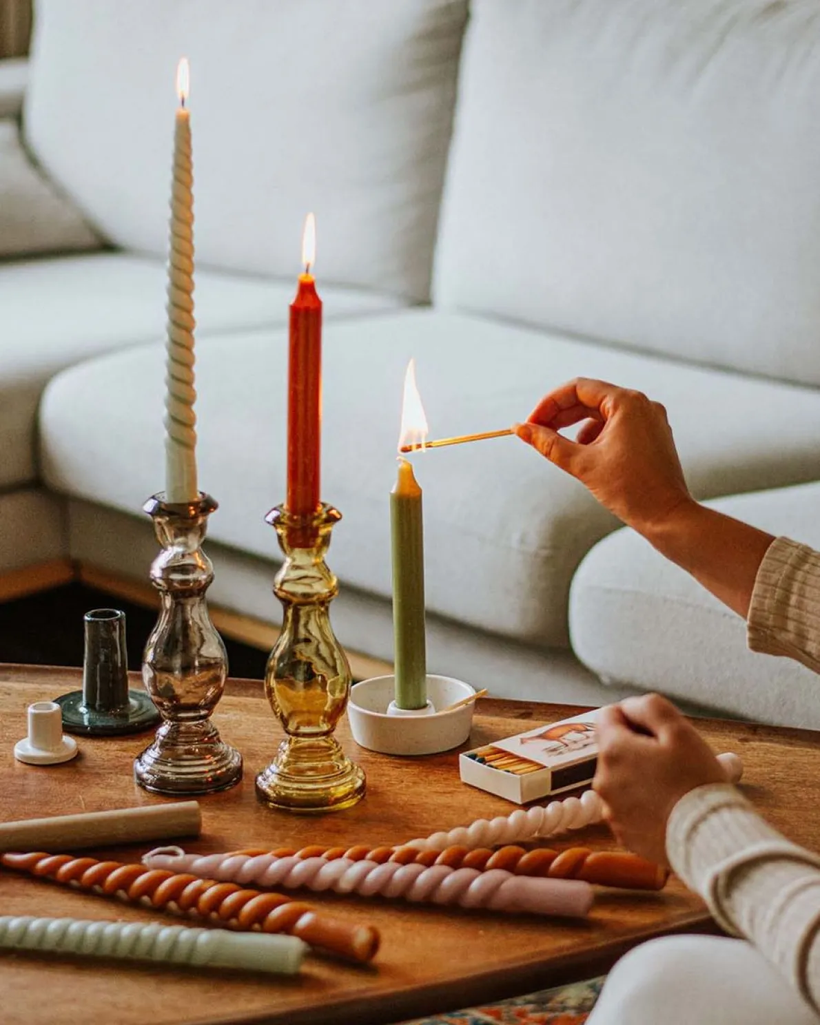 Dinerkaars gedraaid, celadon groen, 29 cm, set van 2