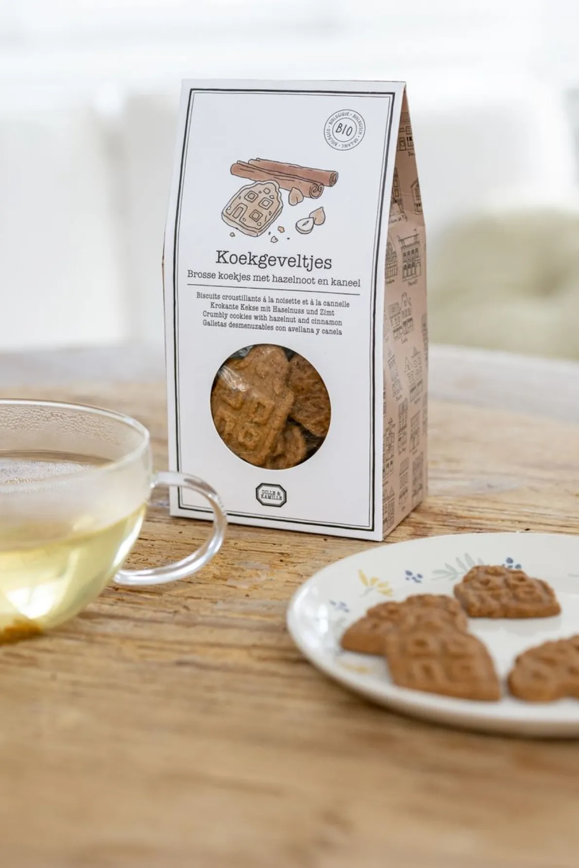 Geveltje koekjes, biologisch, hazelnoot/kaneel, 140 gram