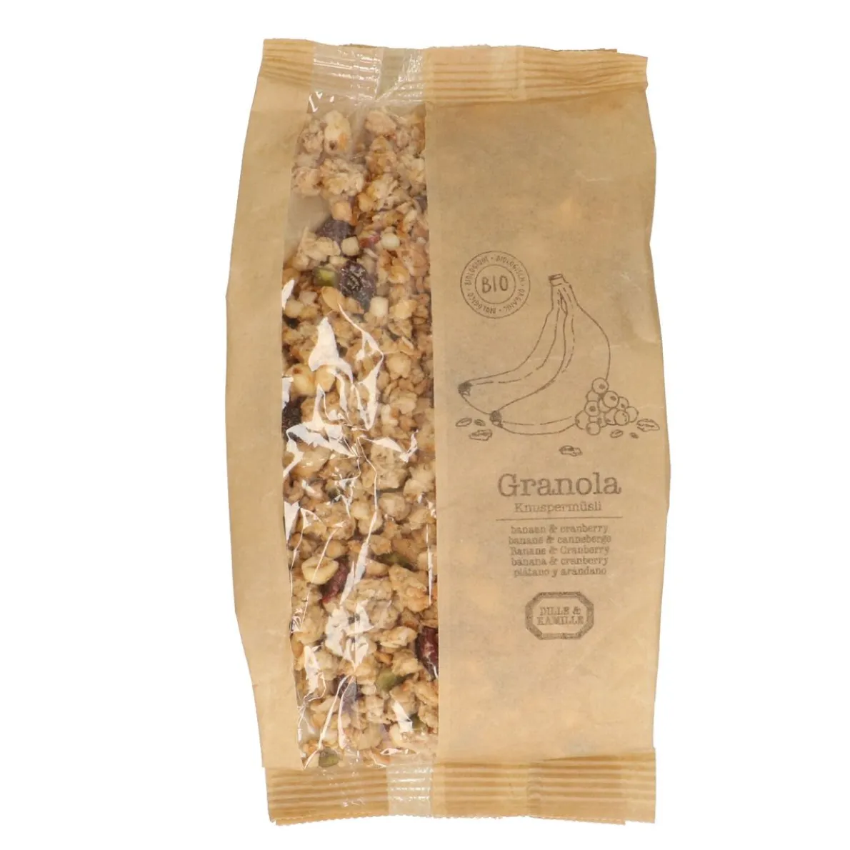 Granola, biologisch, banaan en cranberry, 375 gr