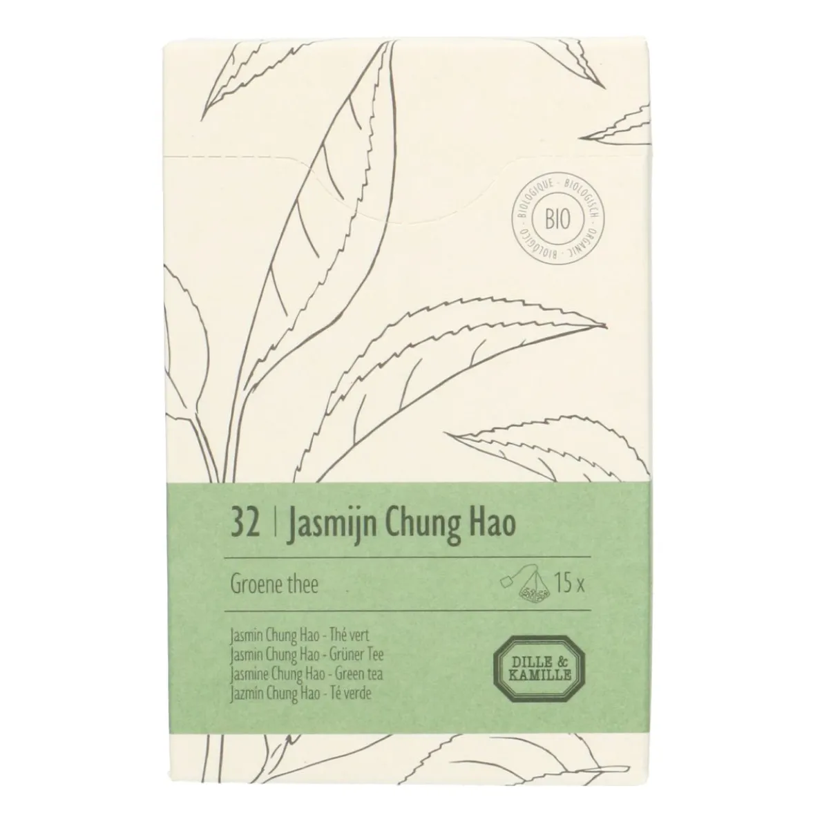 Jasmijn Chung Hao, biologisch, groene thee, 15 theebuiltjes