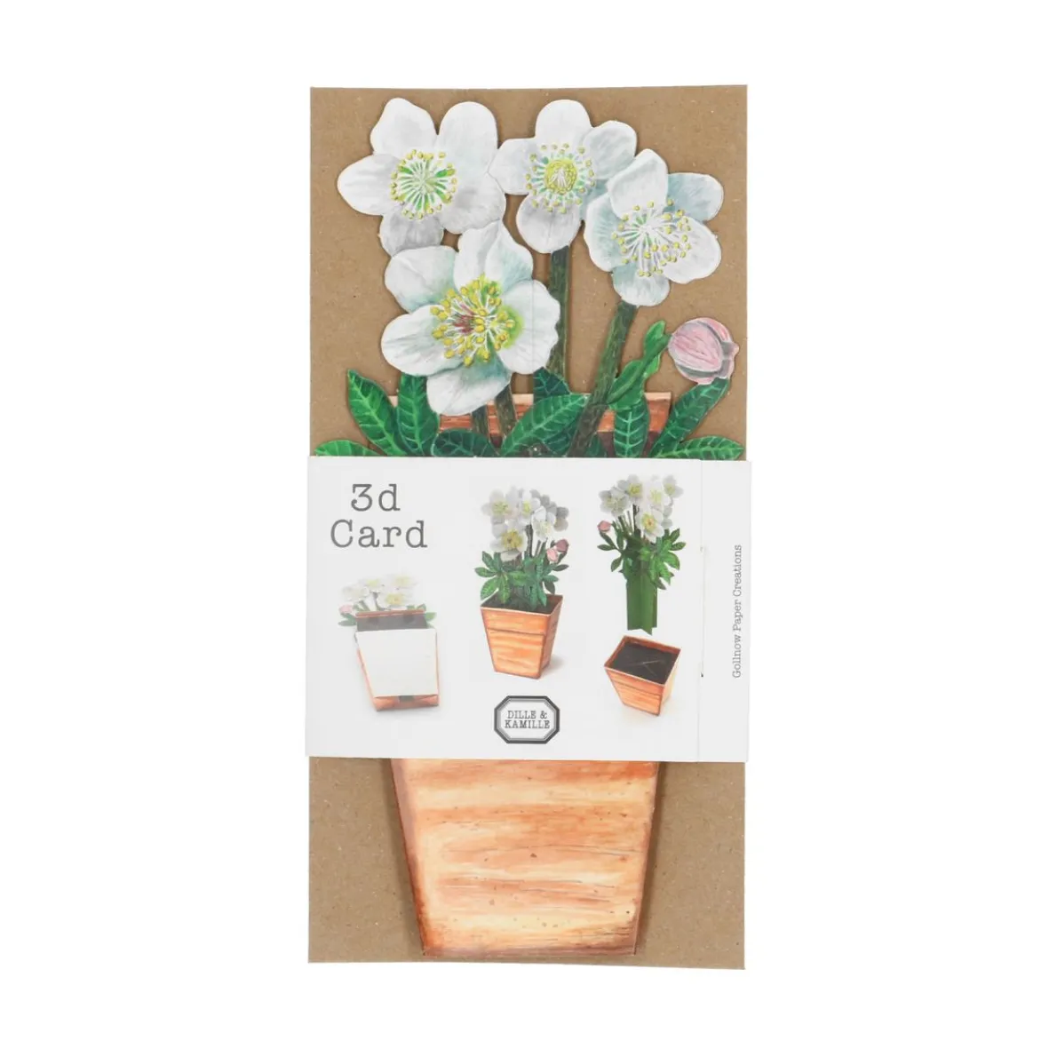 Kaart 3D met envelop, witte bloemen