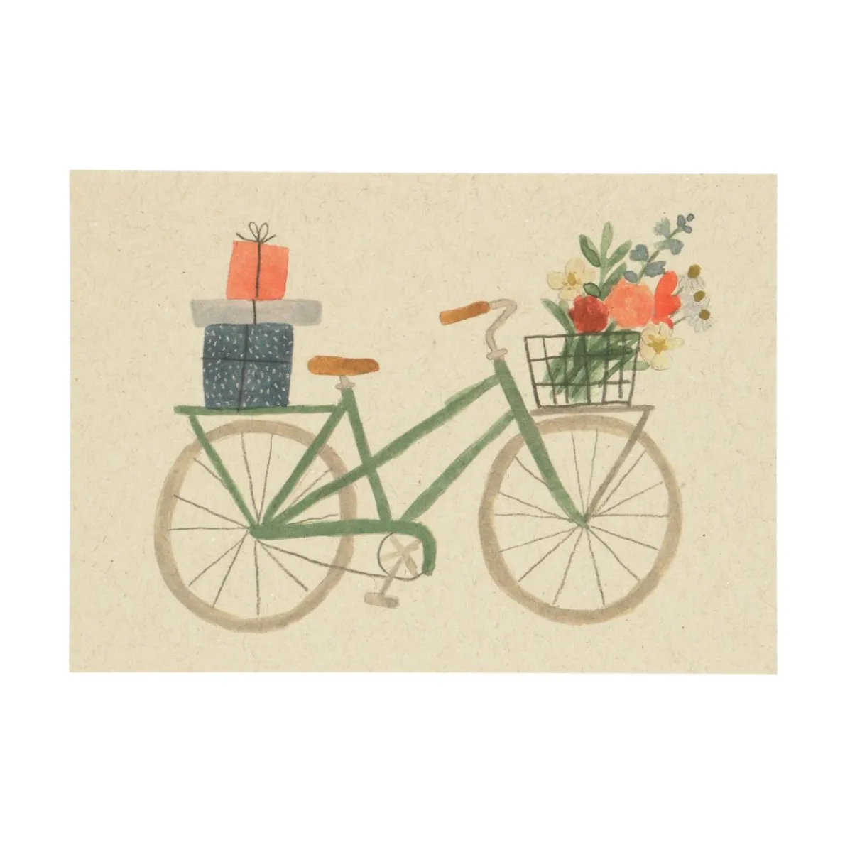 Kaart, fiets bloemen en cadeaus