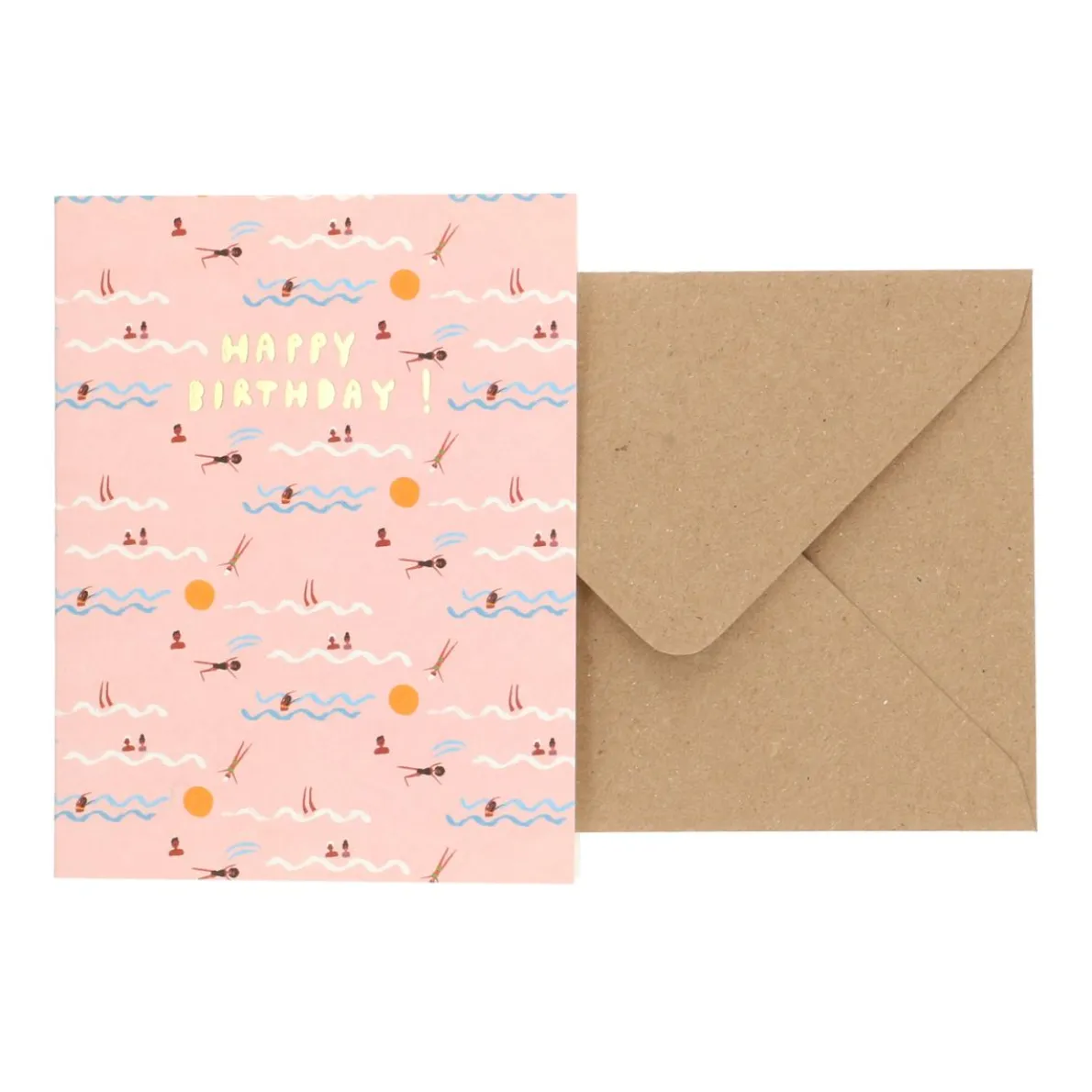 Kaart met envelop, verjaardag, zwemmen