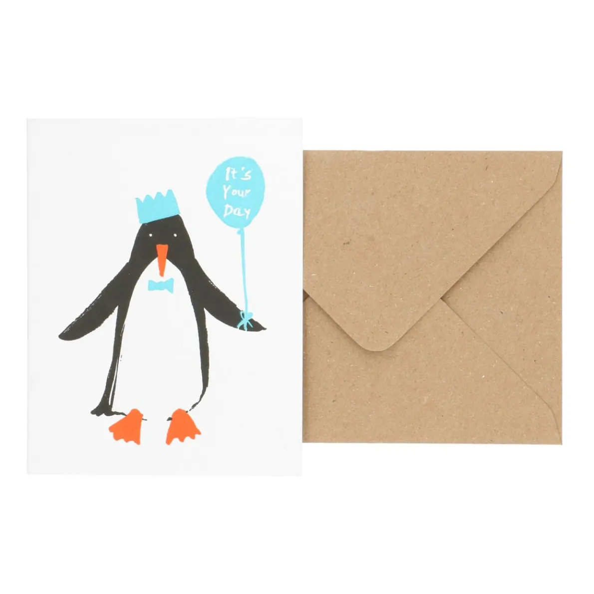 Kaart met envelop, pinguin met ballon
