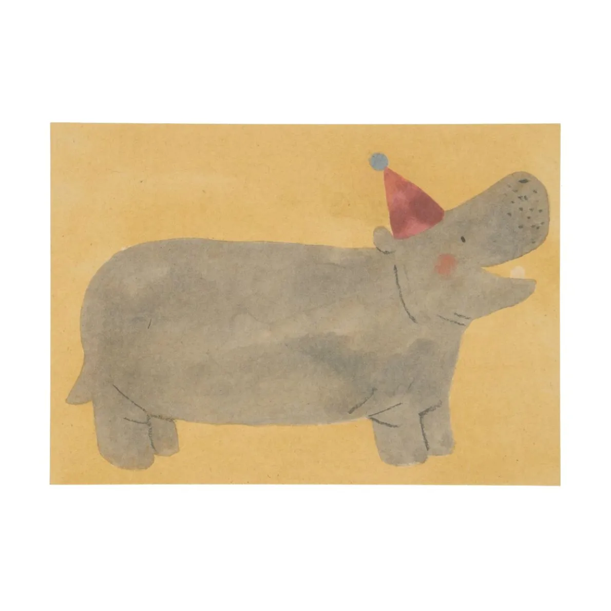 Kaart, nijlpaard met feesthoed