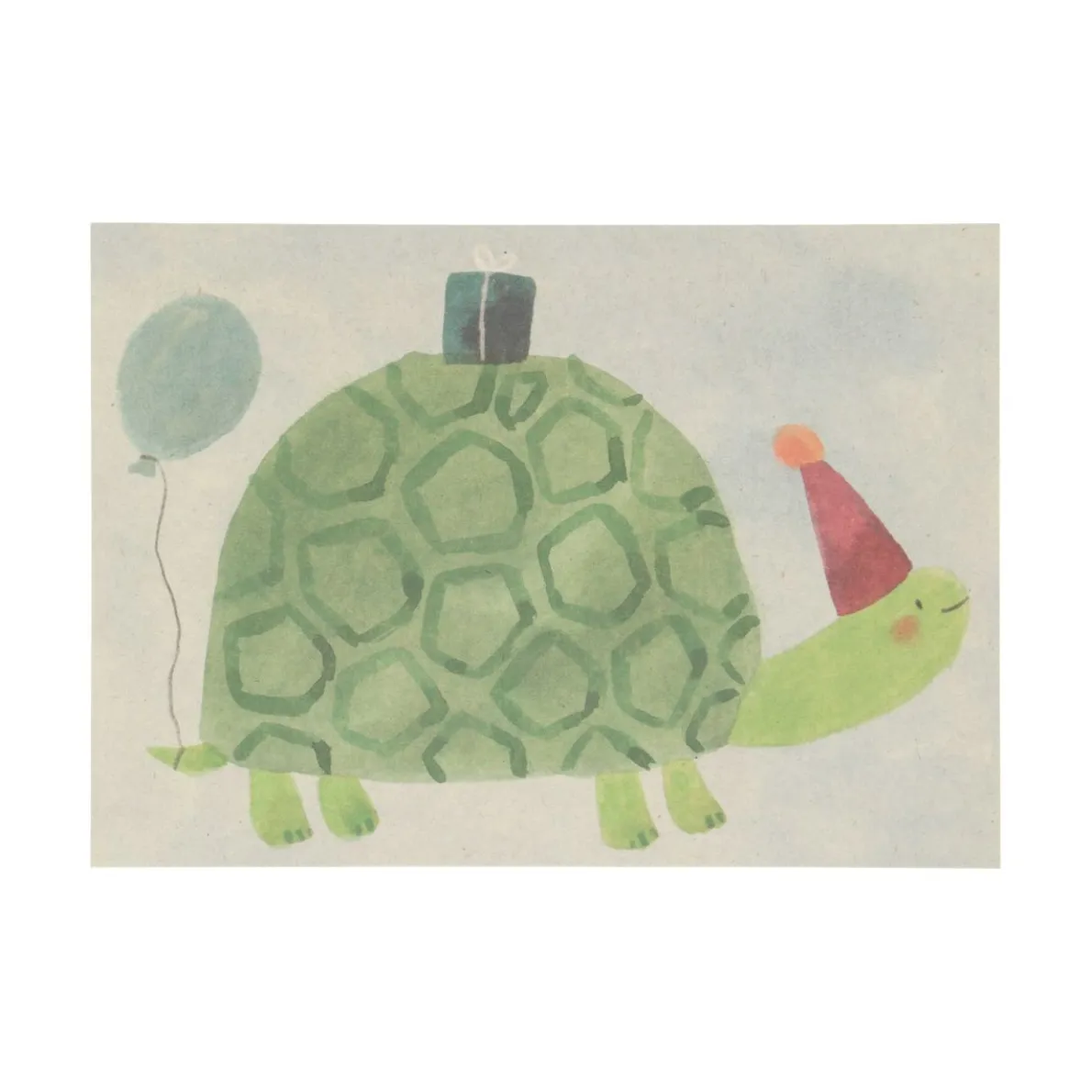 Kaart, schildpad met feesthoed