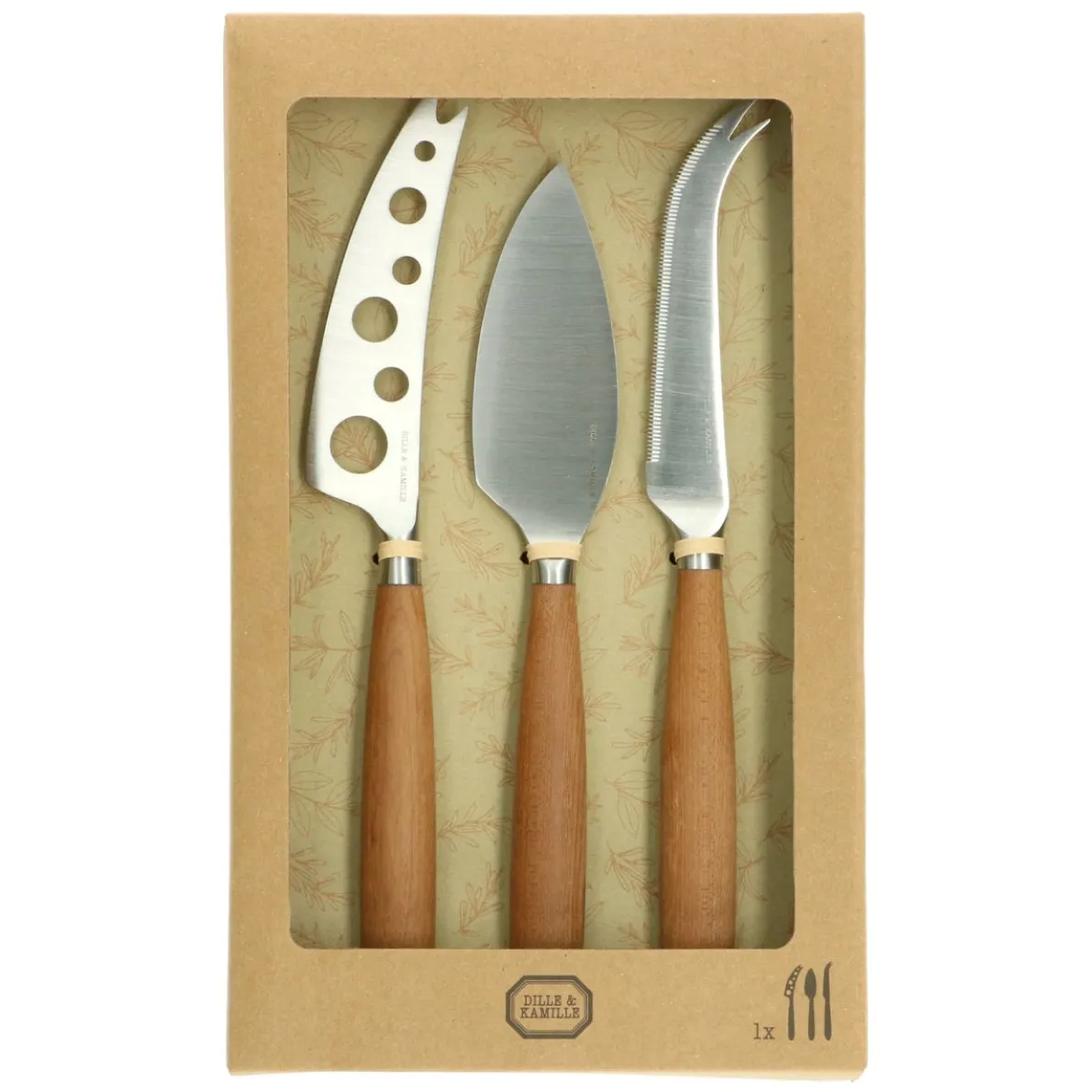 Kaasmesjes 'Gent', rvs en esdoornhout, set van 3