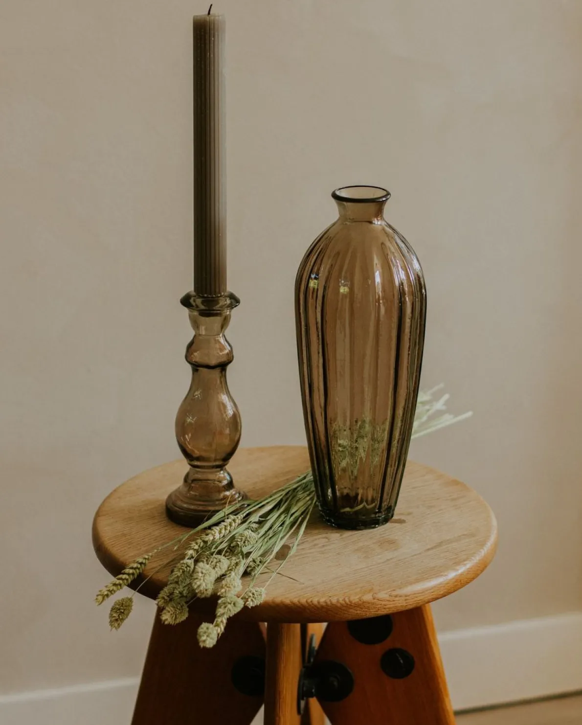 Kandelaar, gerecycled glas, bruin