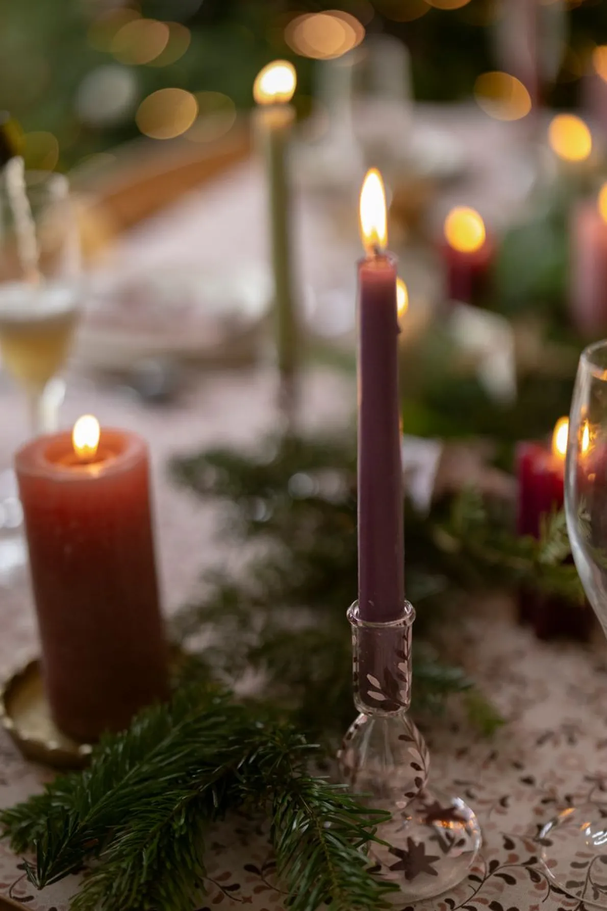 Kandelaar, handbeschilderd, glas, roze, 13 cm