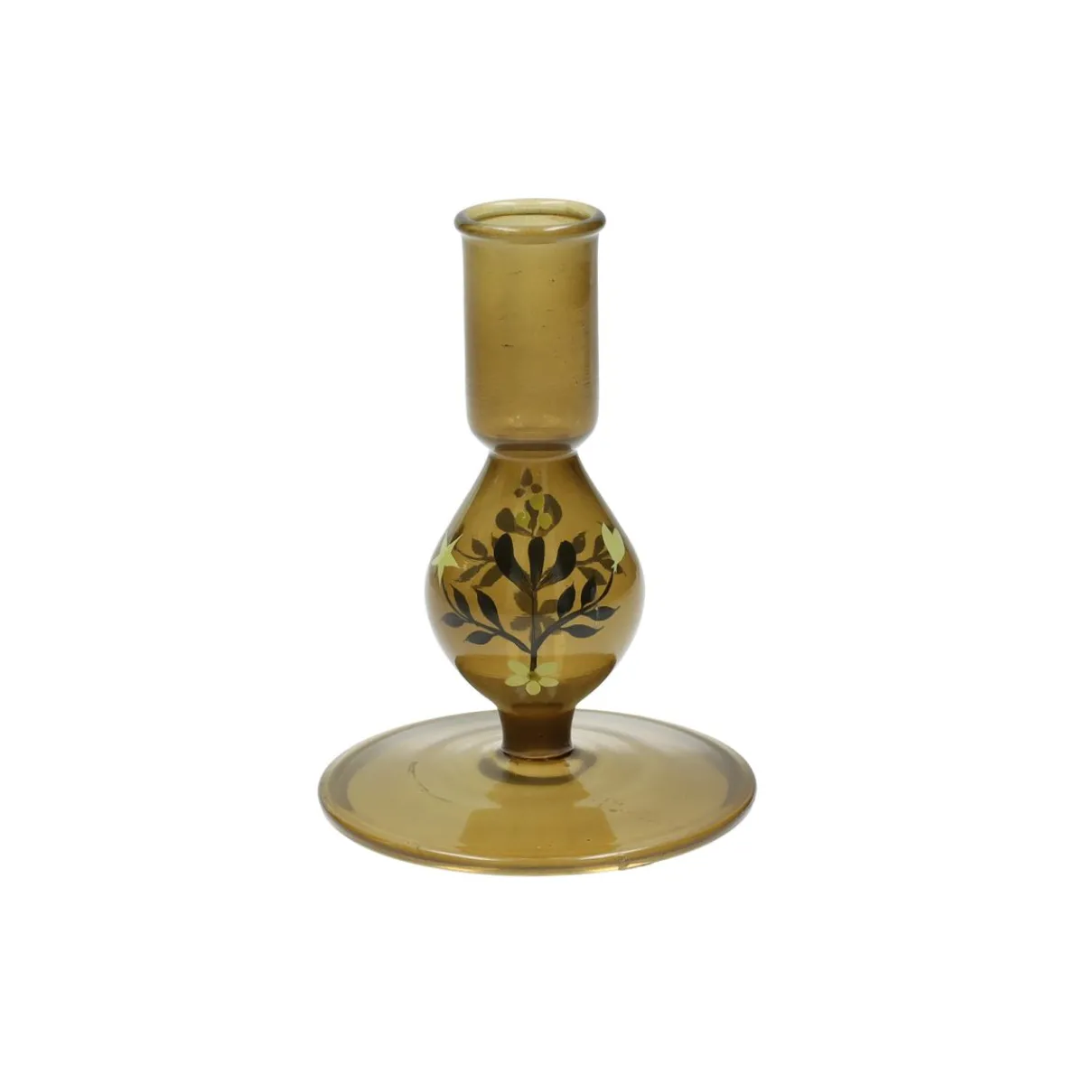 Kandelaar, handbeschilderd glas, groen, 12,5 cm