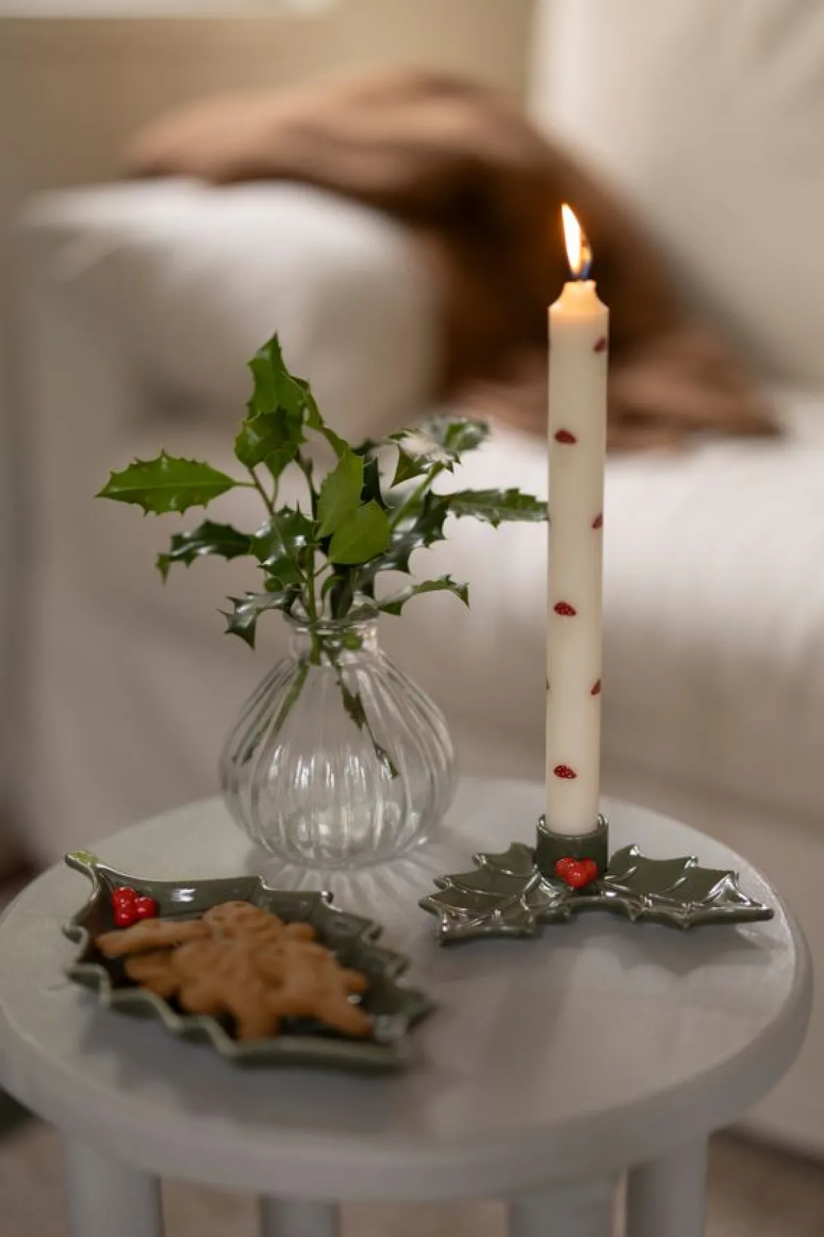 Kandelaar hulstblaadjes, porselein