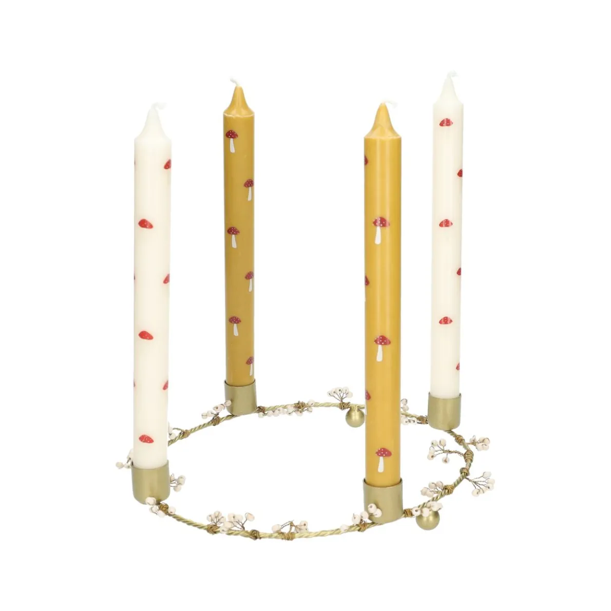 Kandelaar, messing, ring met besjes, 23 cm