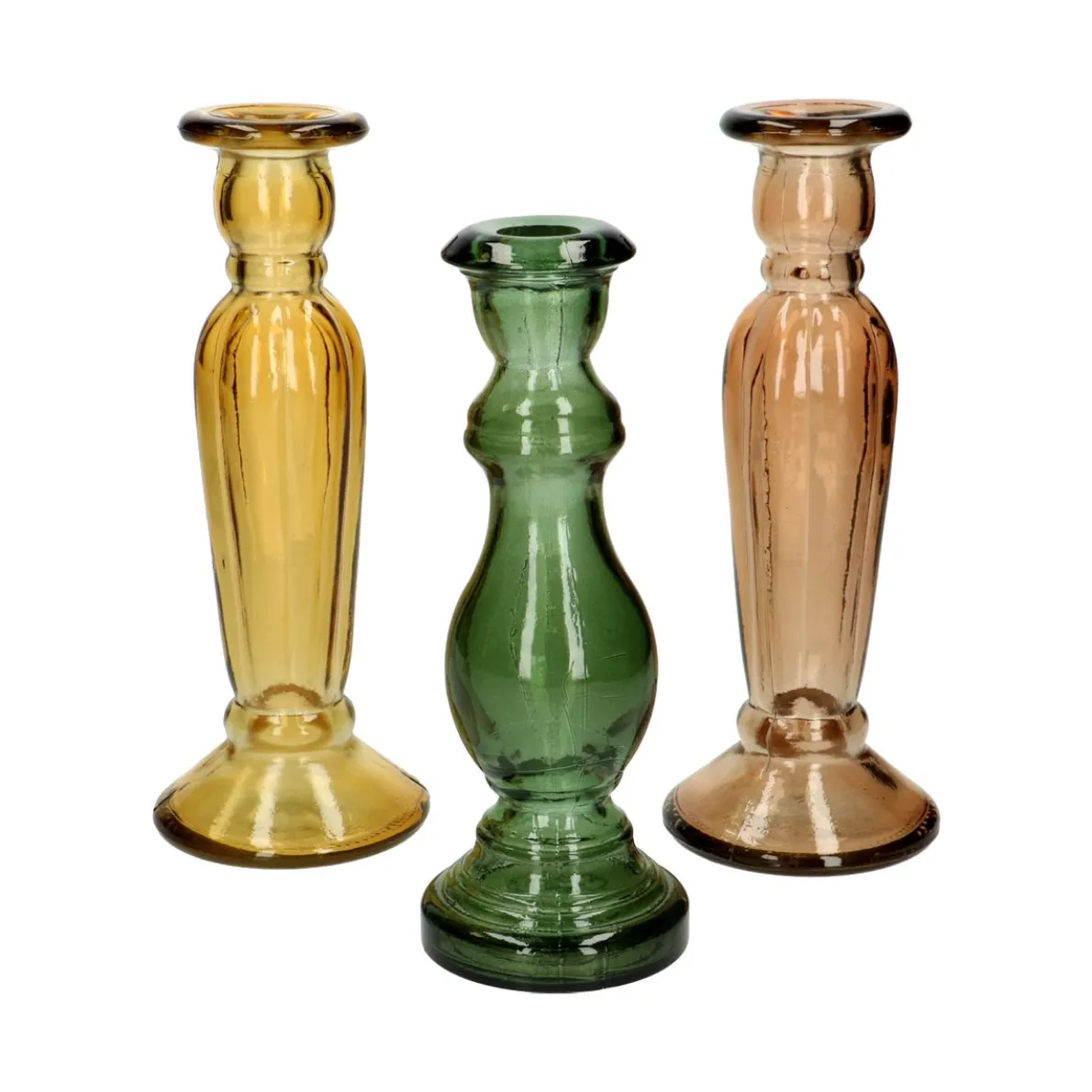 Kandelaar, recycled glas, geel