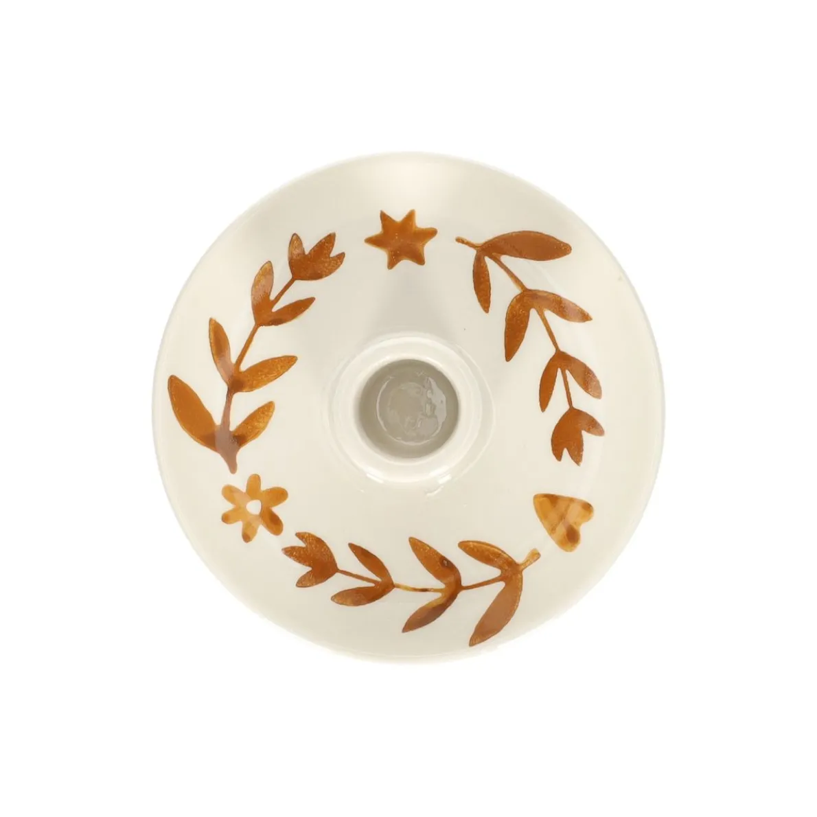 Kandelaar, steengoed, handbeschilderde takjes, okergeel, Ø11 x 6 cm