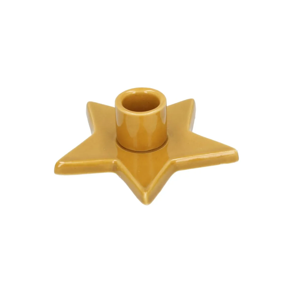 Kandelaar ster voor minikaars, porselein, oker