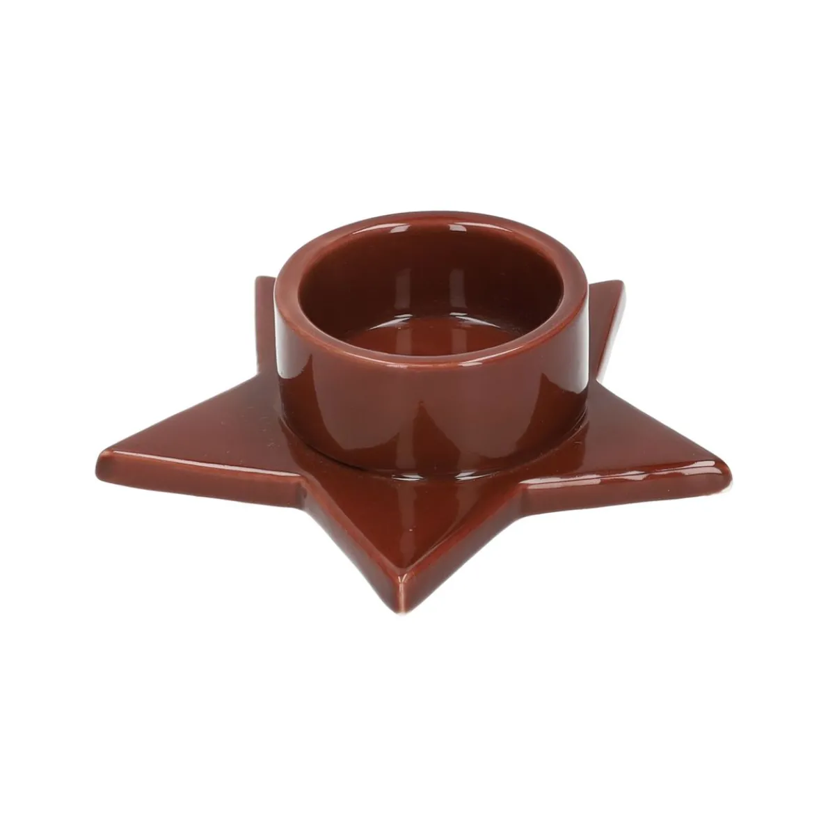 Kandelaar voor adventskaars, porselein, ster, roodbruin