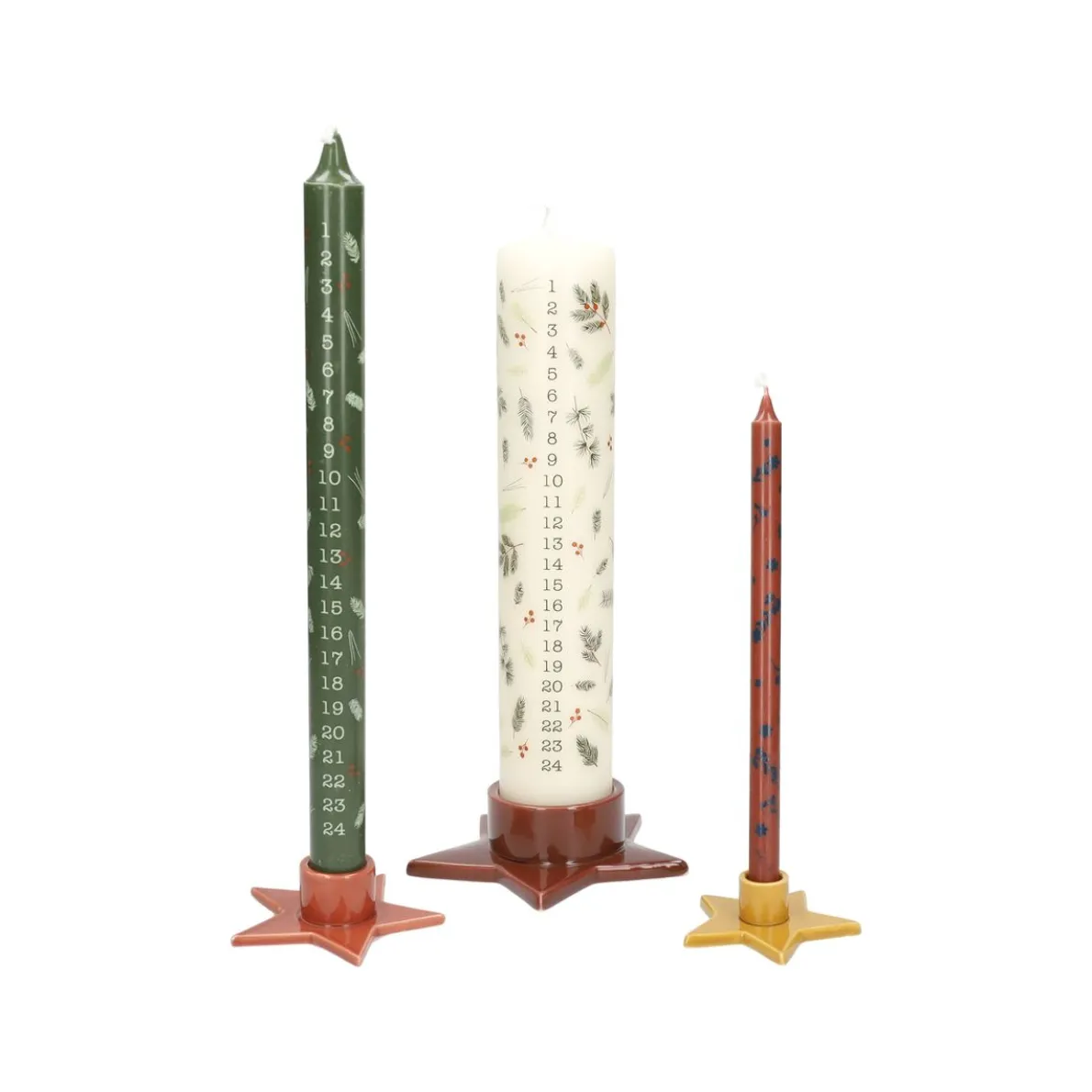 Kandelaar voor dinerkaars, porselein, ster, bruin