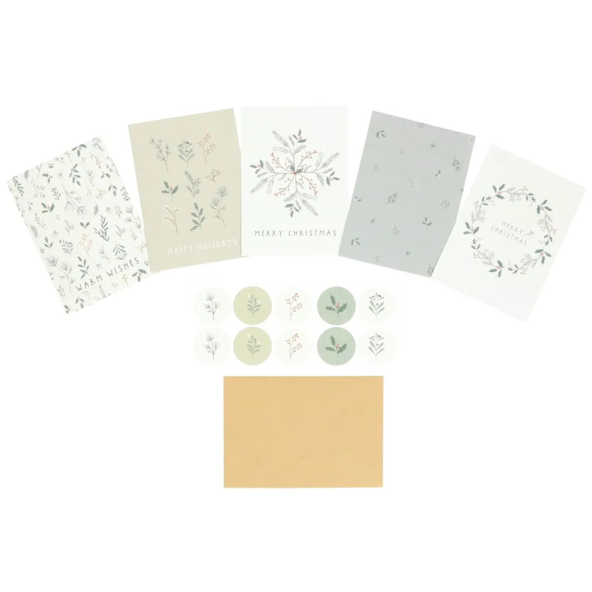 Kerstkaart + envelop, kersttakjes, set van 10 in doos