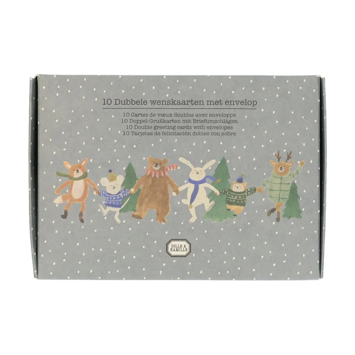 Kerstkaarten met envelop, knuffelde dieren, set van 10 in een doos