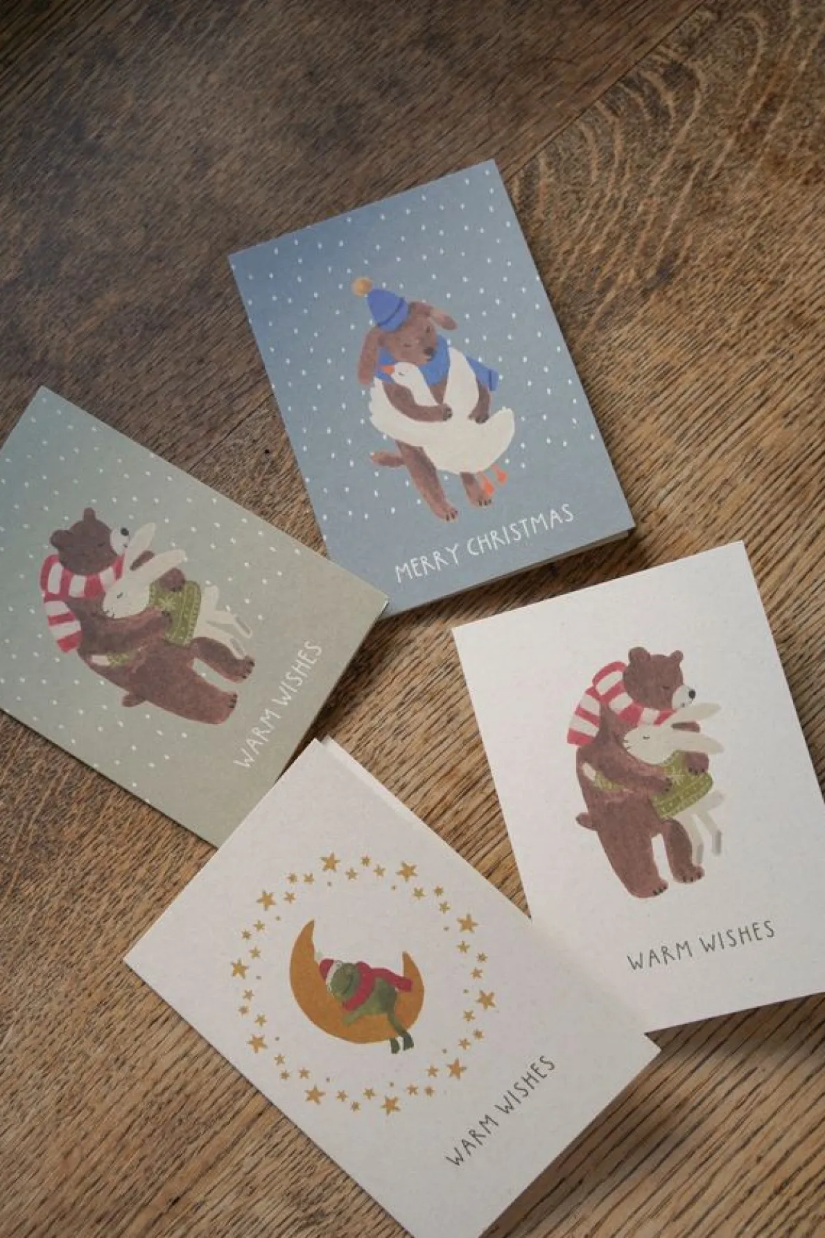 Kerstkaarten met envelop, knuffelde dieren, set van 10 in een doos