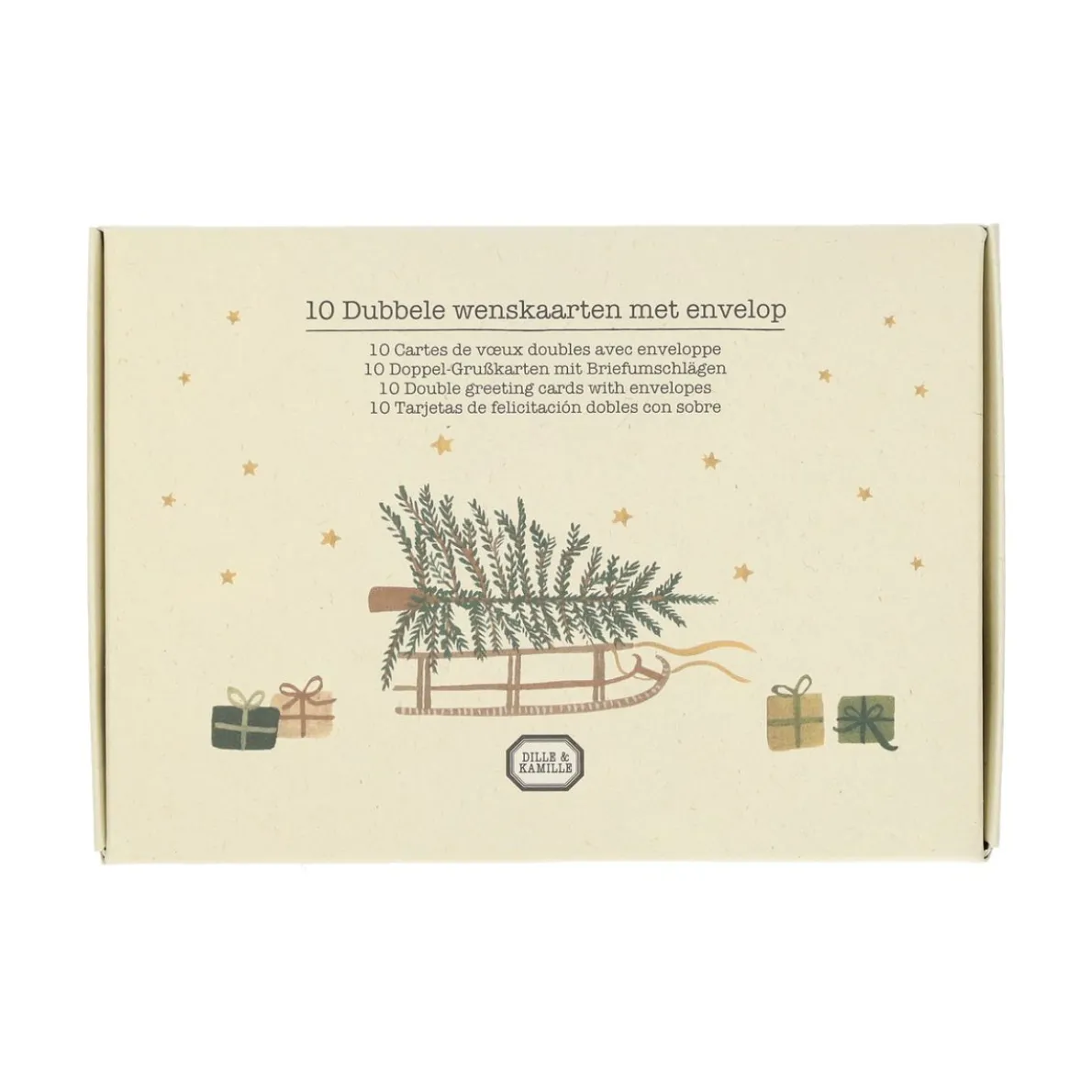 Kerstkaarten met envelop, kerstgroen, set van 10 in een doos