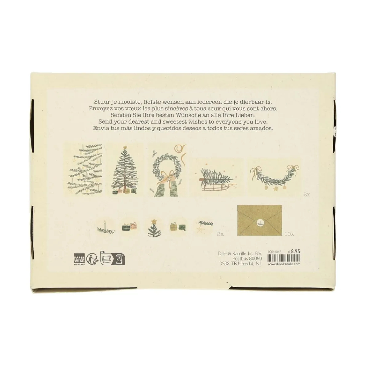 Kerstkaarten met envelop, kerstgroen, set van 10 in een doos