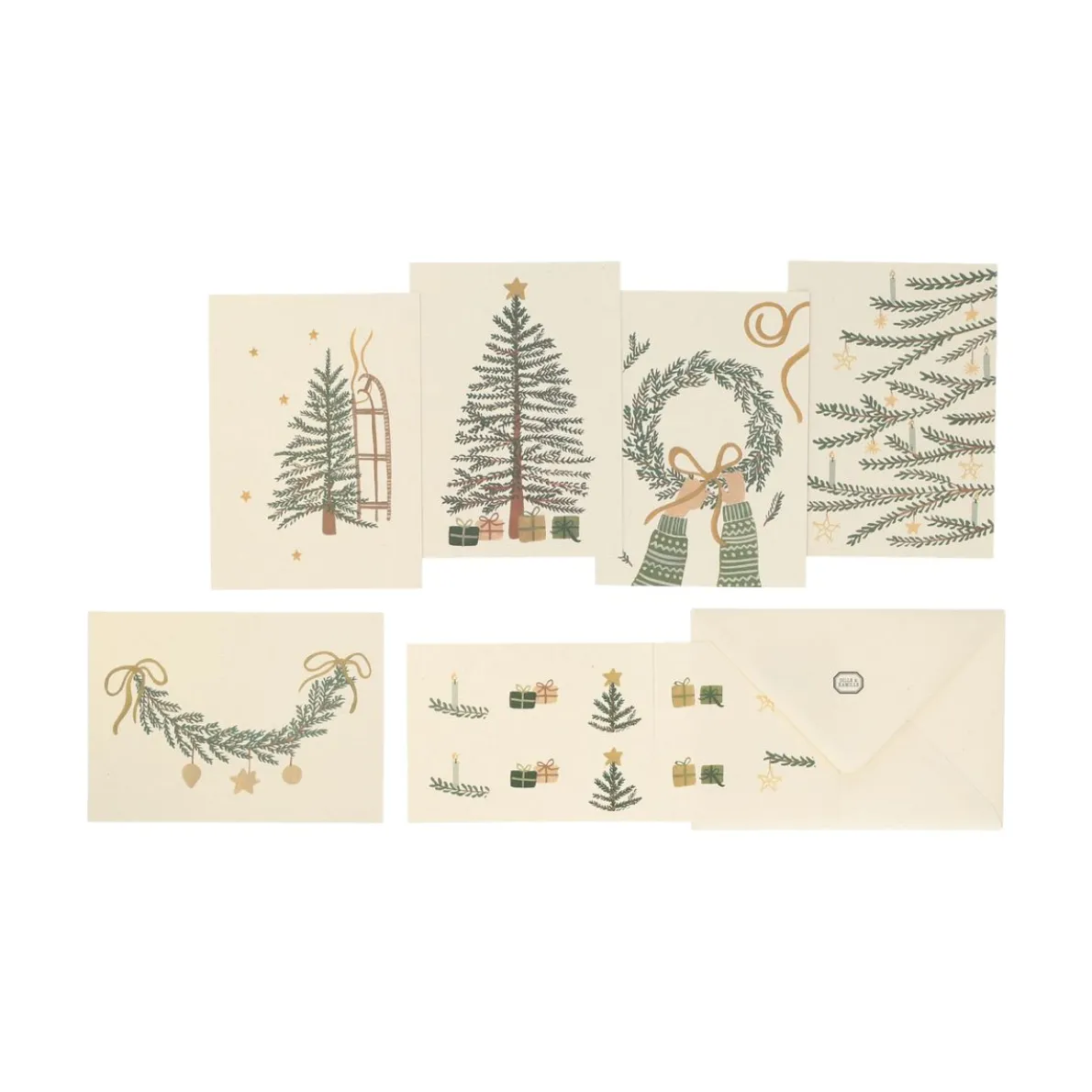 Kerstkaarten met envelop, kerstgroen, set van 10 in een doos