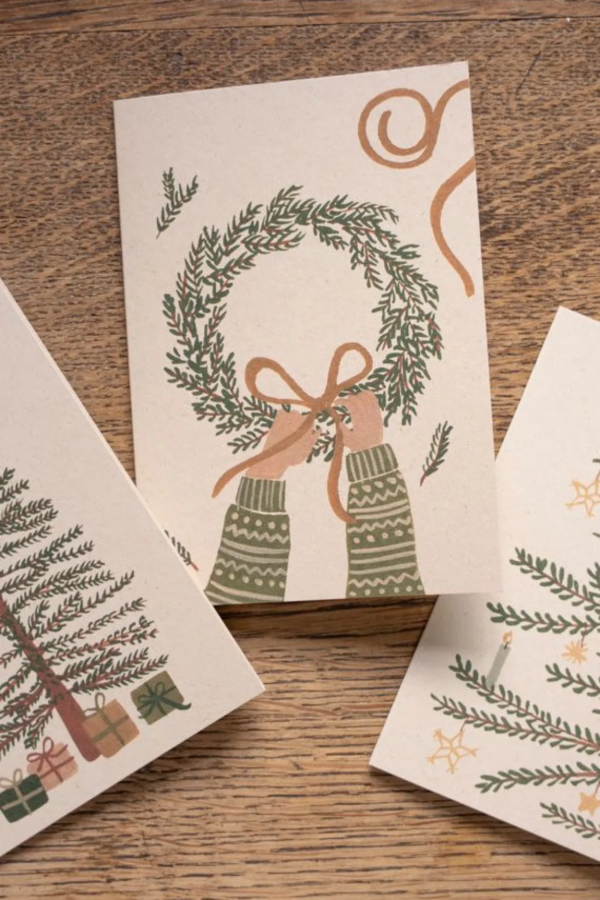 Kerstkaarten met envelop, kerstgroen, set van 10 in een doos