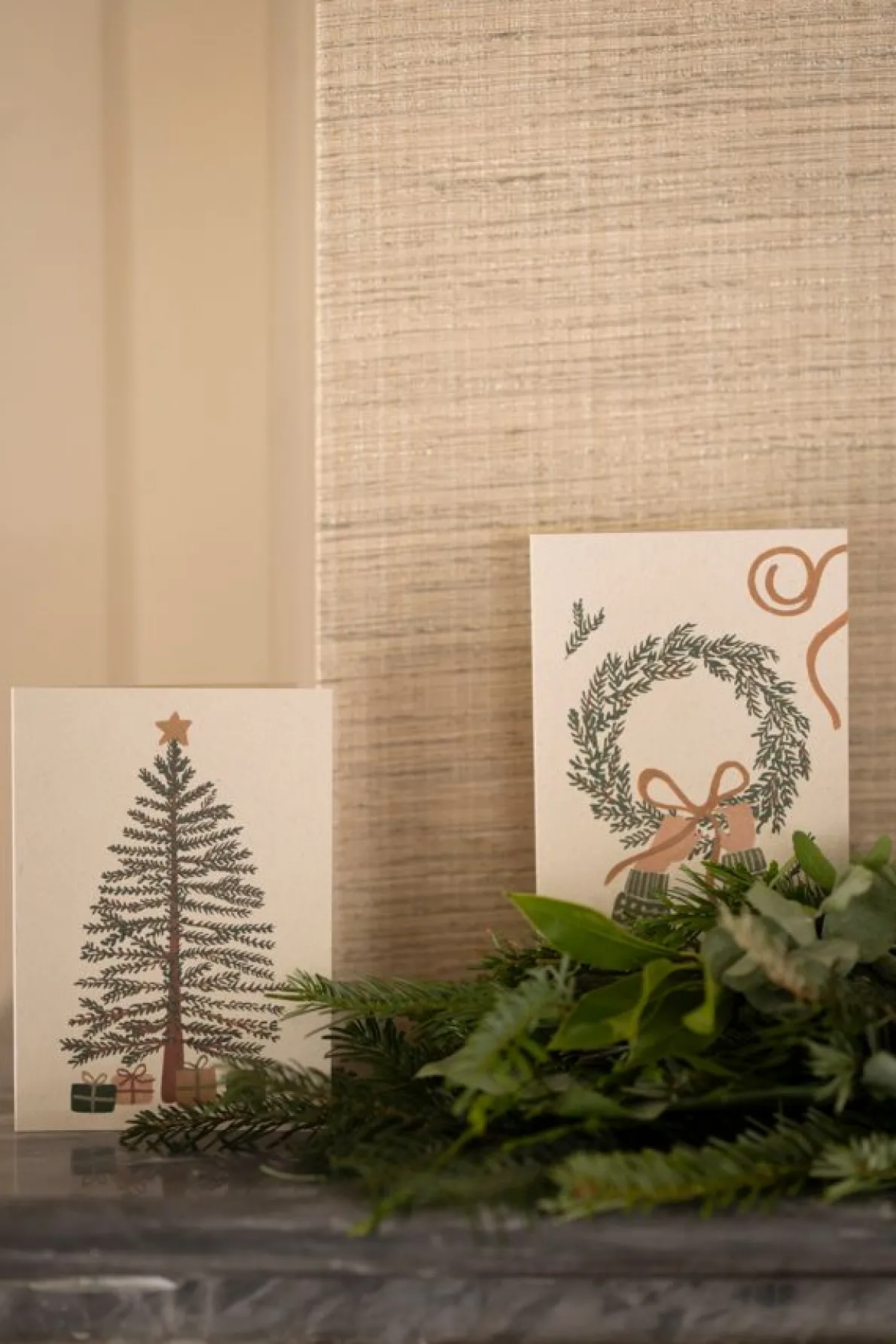 Kerstkaarten met envelop, kerstgroen, set van 10 in een doos