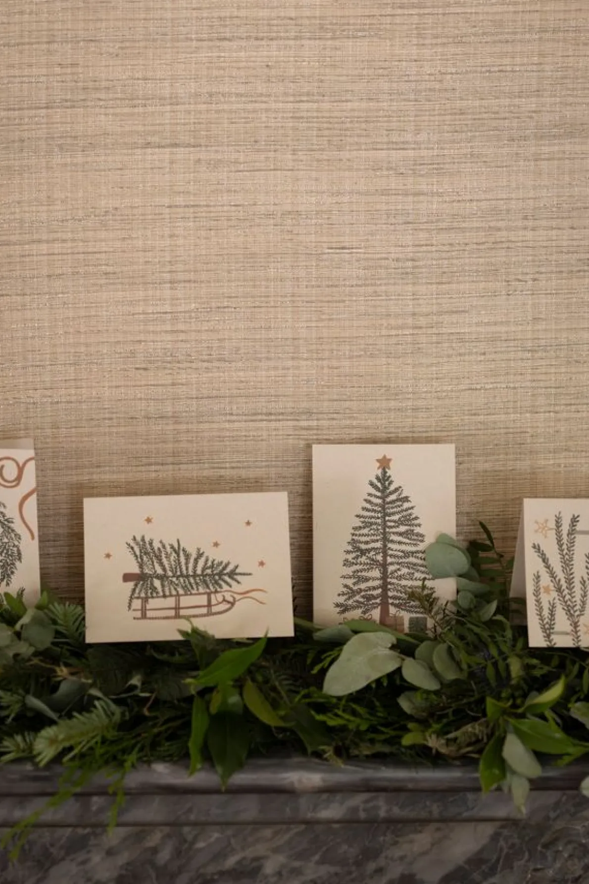 Kerstkaarten met envelop, kerstgroen, set van 10 in een doos