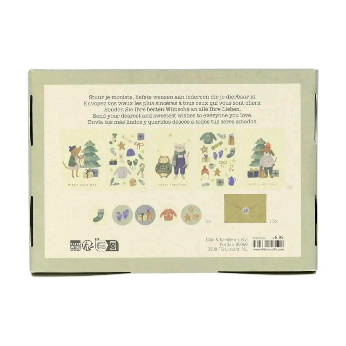 Kerstkaarten met envelop, winteraccessoires, set van 10 in een doos