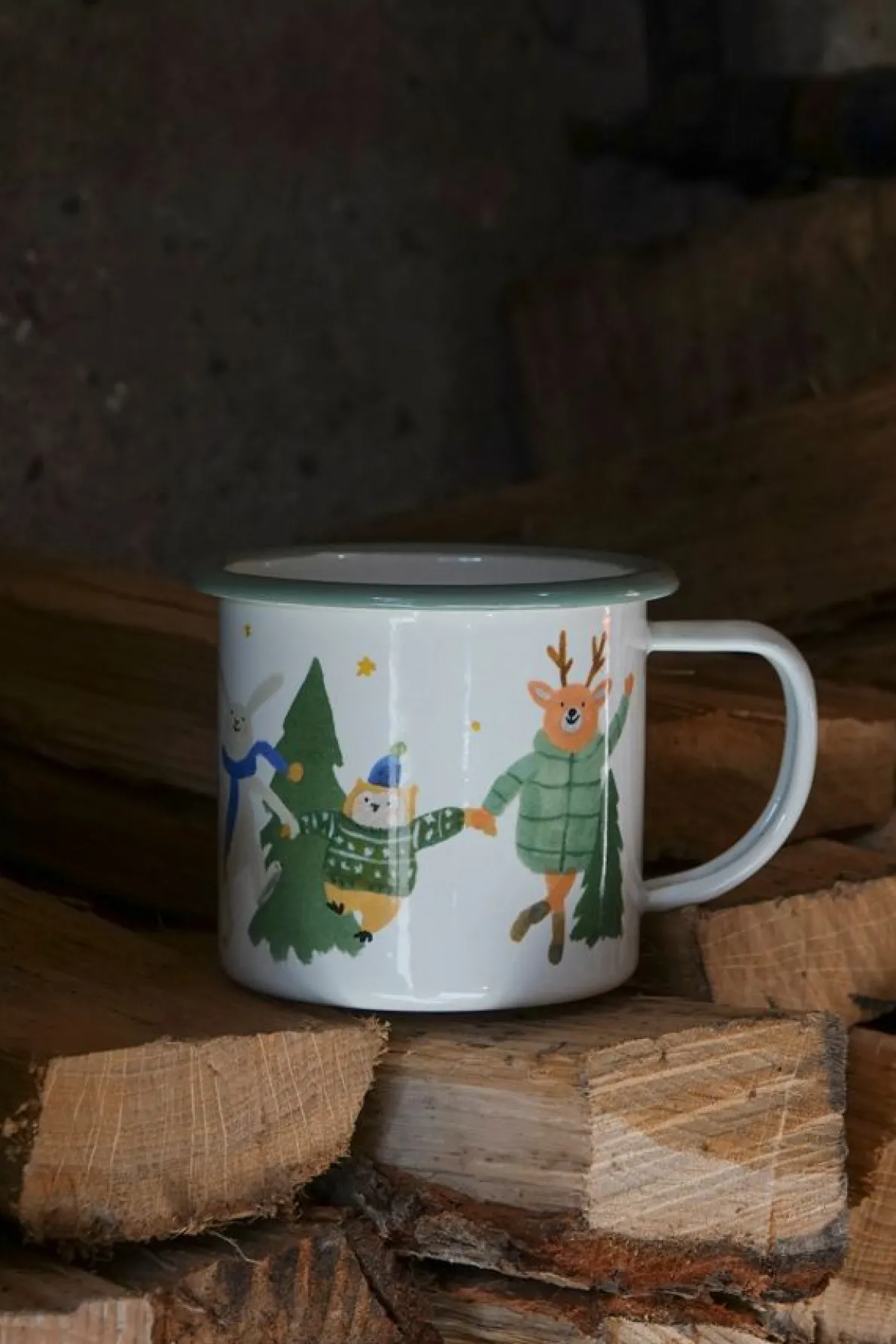 Kerstmok, emaille, dansende dieren, 300 ml