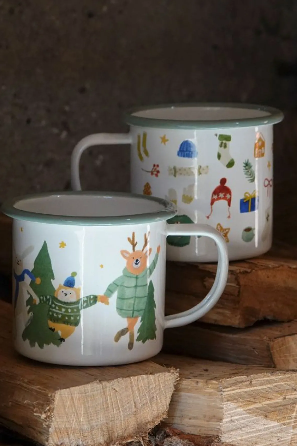 Kerstmok, emaille, dansende dieren, 300 ml