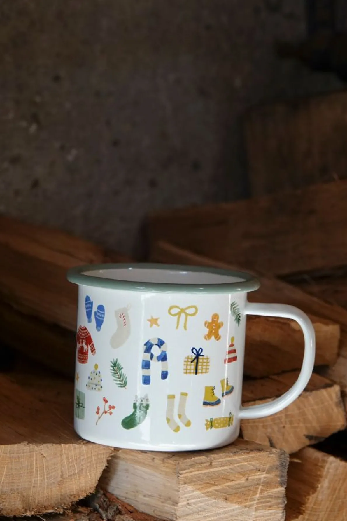 Kerstmok, emaille, winterbos, Ø 8 cm