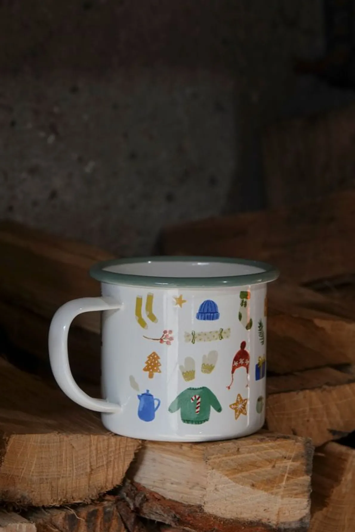 Kerstmok, emaille, winterbos, Ø 8 cm