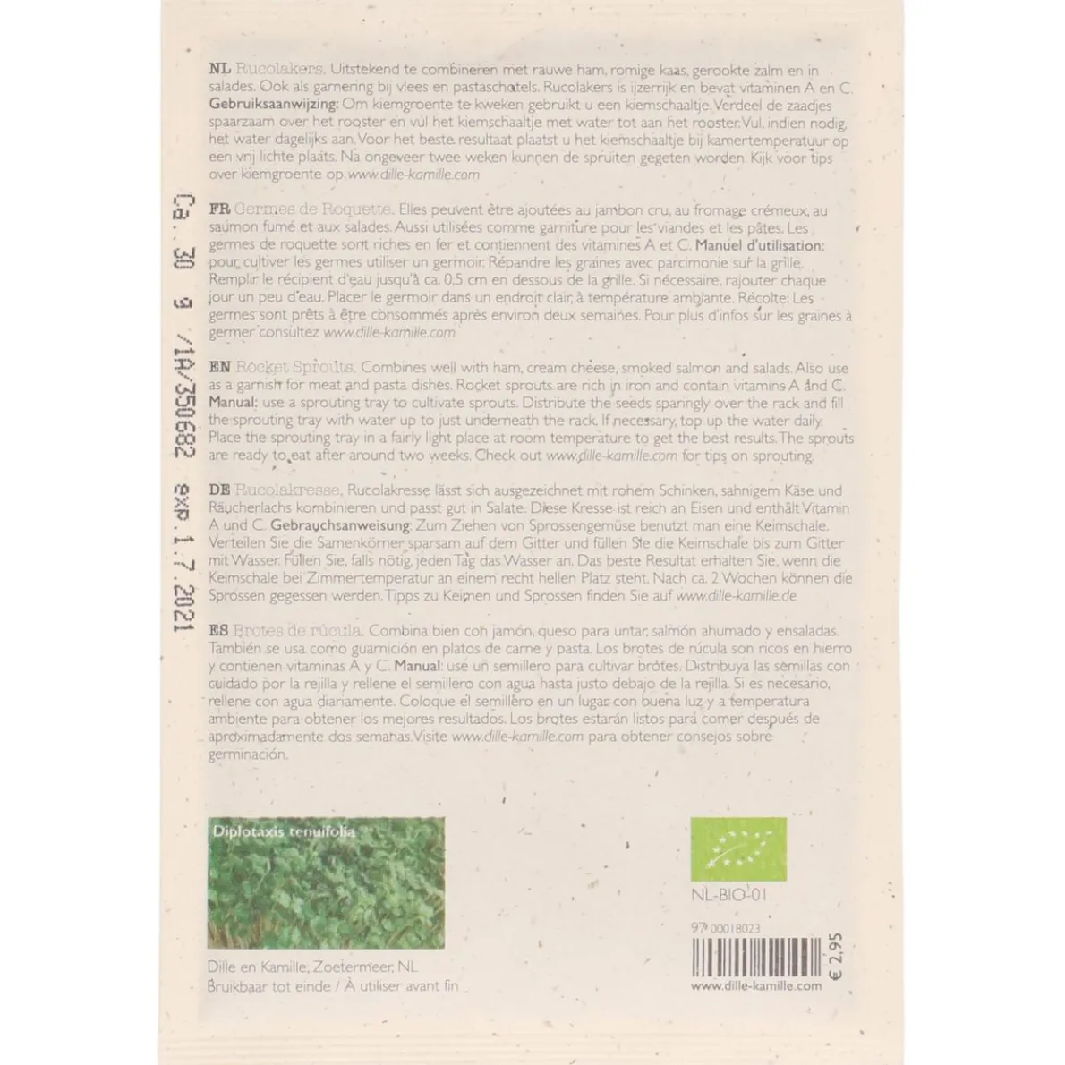 Kiemgroente, biologisch, rucolakers, 30 g