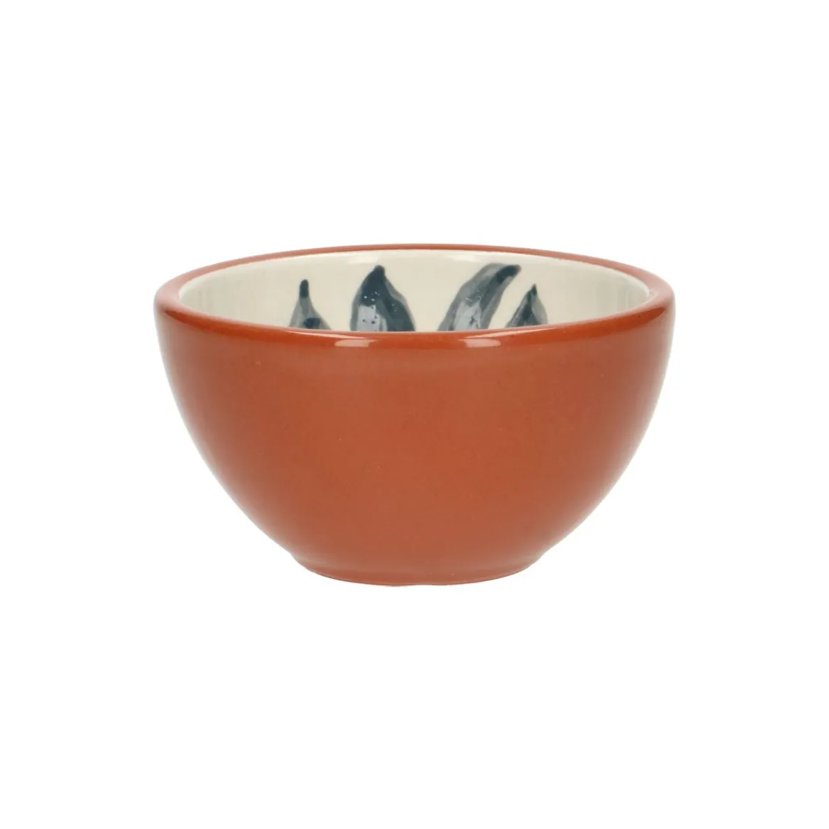Kom, terracotta, blauw blad, 9,5 x 5 cm