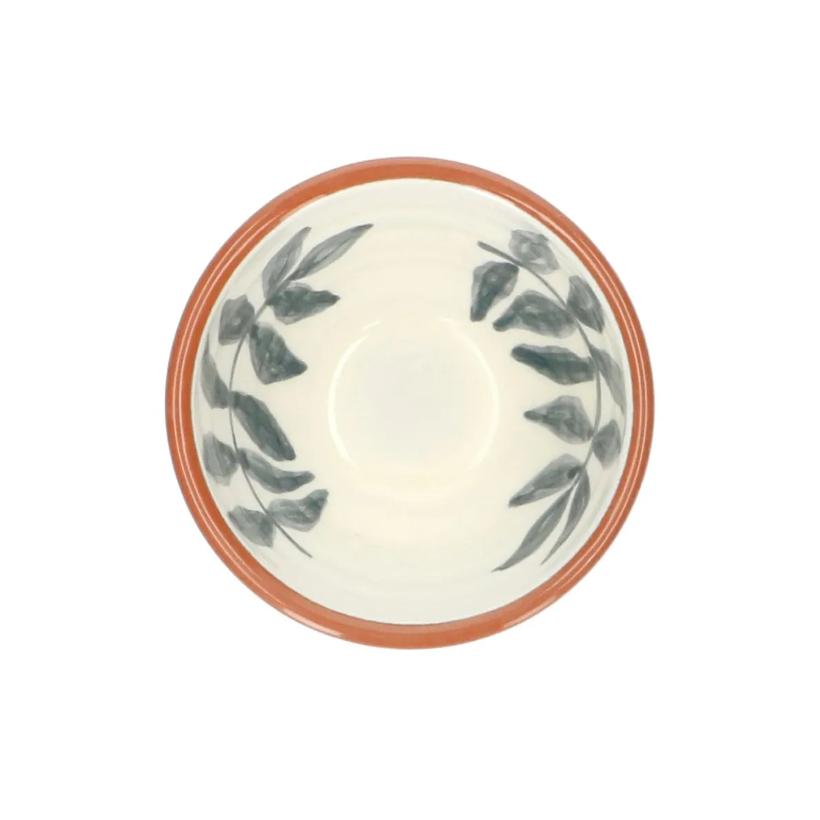 Kom, terracotta, blauw blad, 9,5 x 5 cm