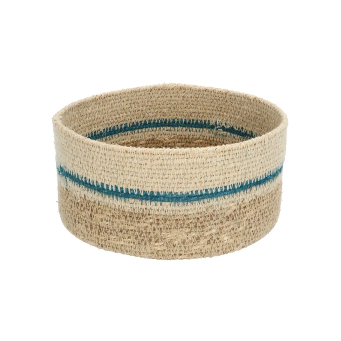 Mandje naturel, zeegras, blauw, Ø16 cm