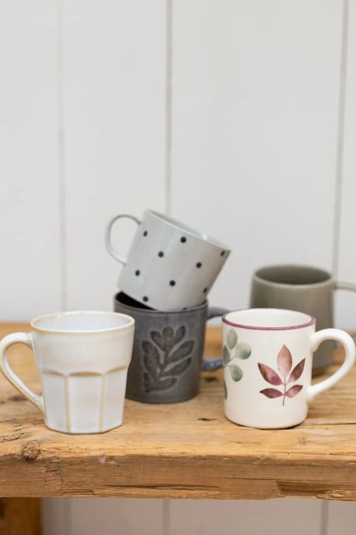 Mok, facetten, steengoed, reactive glazuur, wit, 300 ml