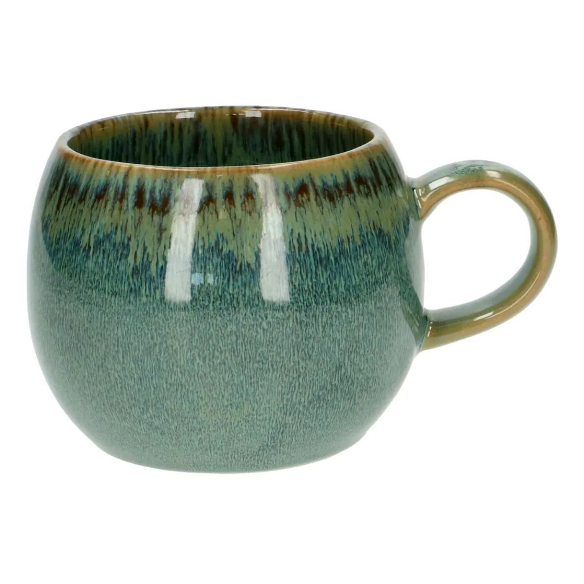 Mok rond reactieve glazuur, steengoed, groen, Ø 12 cm