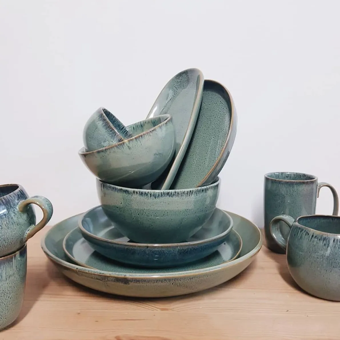 Mok rond reactieve glazuur, steengoed, grijs, Ø 12 cm