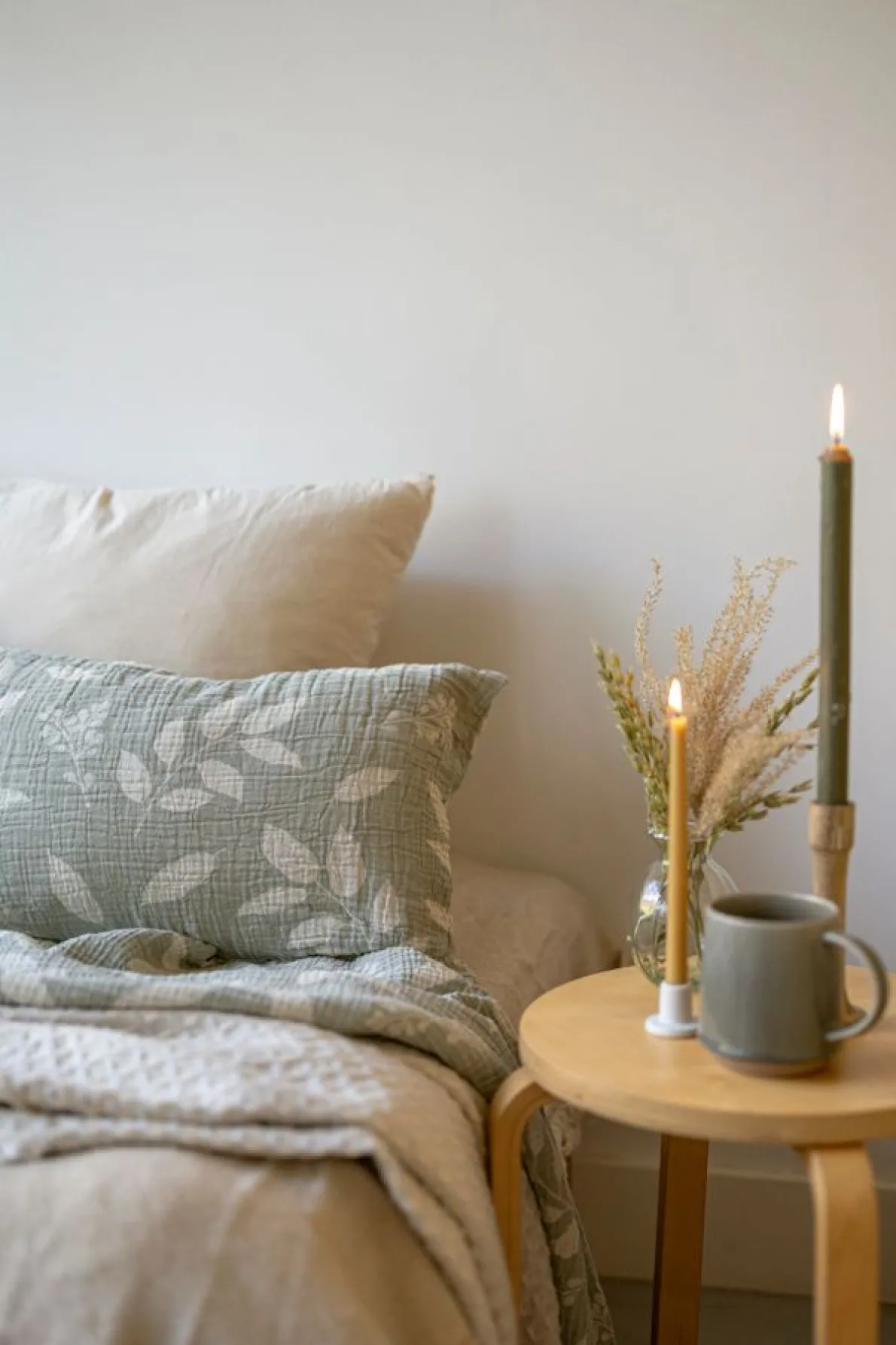 Mousseline kussen. bladeren, GOTS bio-katoen, 30 x 50 cm