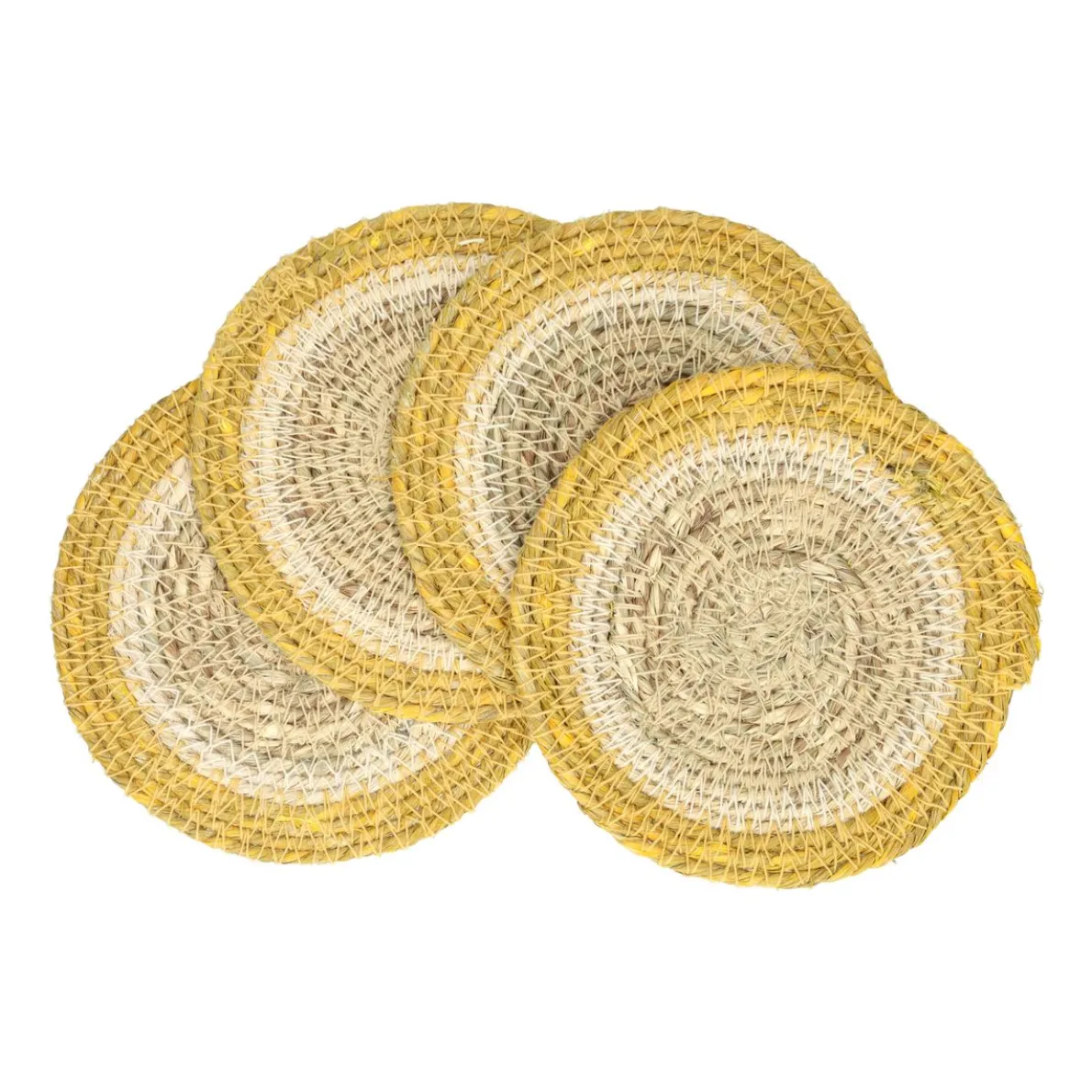 Onderzetter naturel, zeegras, gele rand, set van 4